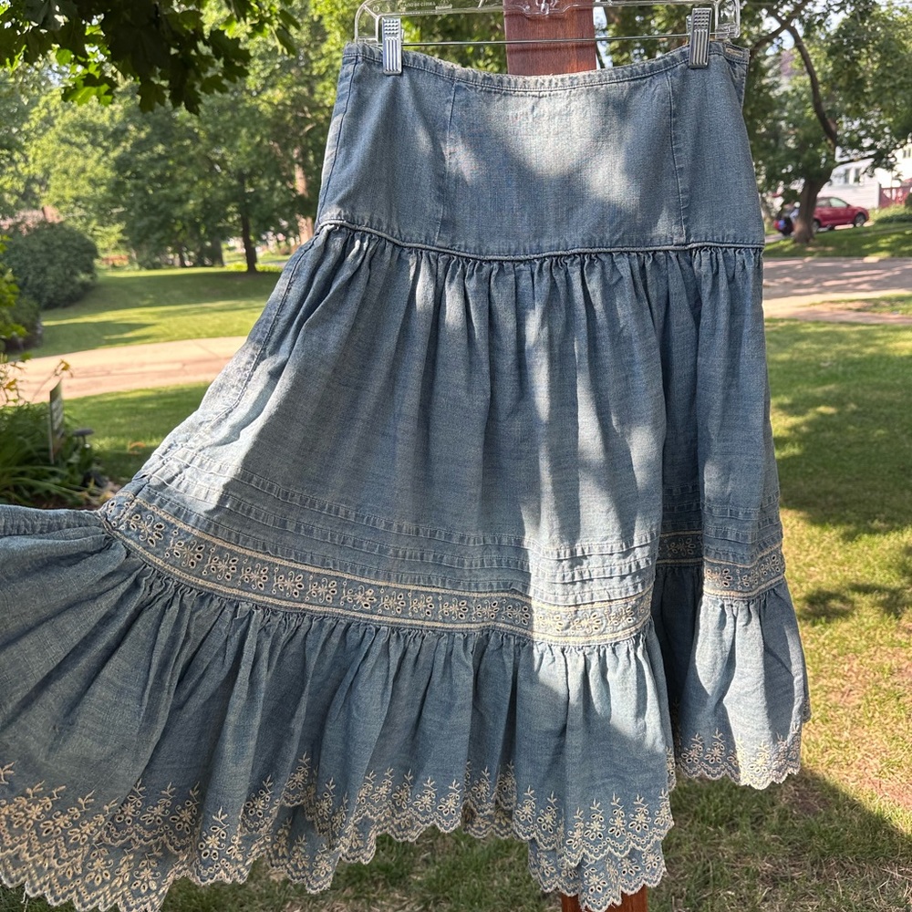 Polo by Ralph Lauren Embroidered Denim Midi Hi-low Skirt